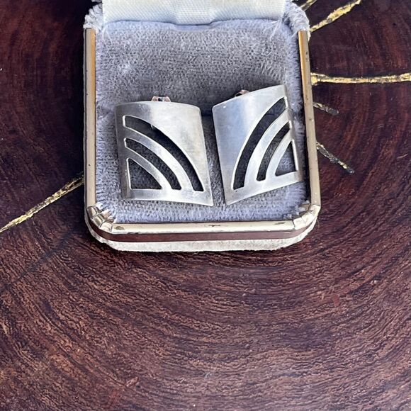 Vintage Modern Earrings in Sterling Silver Modernist geometric large studs - Picture 4 of 9